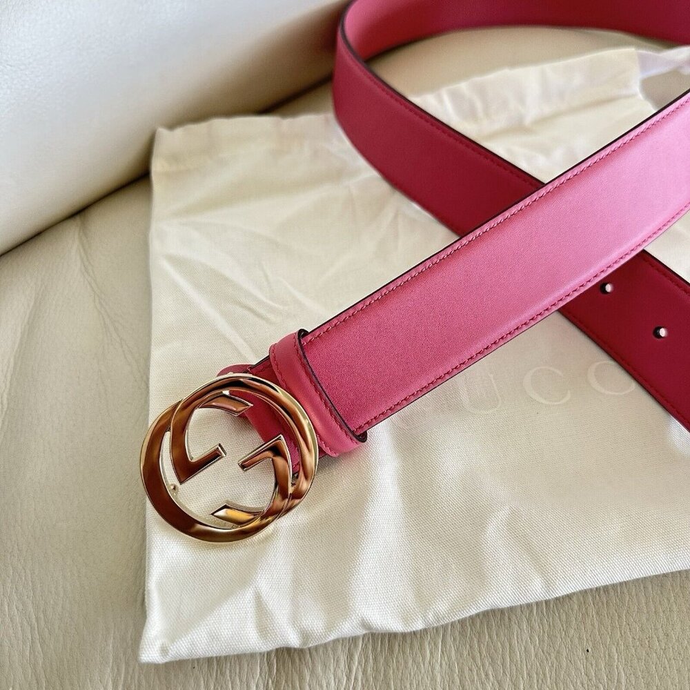 NEW GUCCI PINK INTERLOCKING BELT SILVER GG Size 90 Cm 36 In - Picture 4 of 5